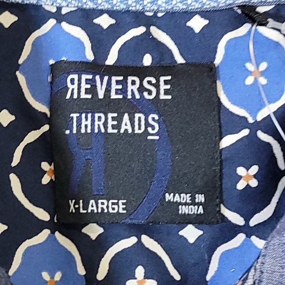Reverse Threads Shirt Men's XL Blue Geometric Button Up Short Sleeve NWT - Picture 4 of 12